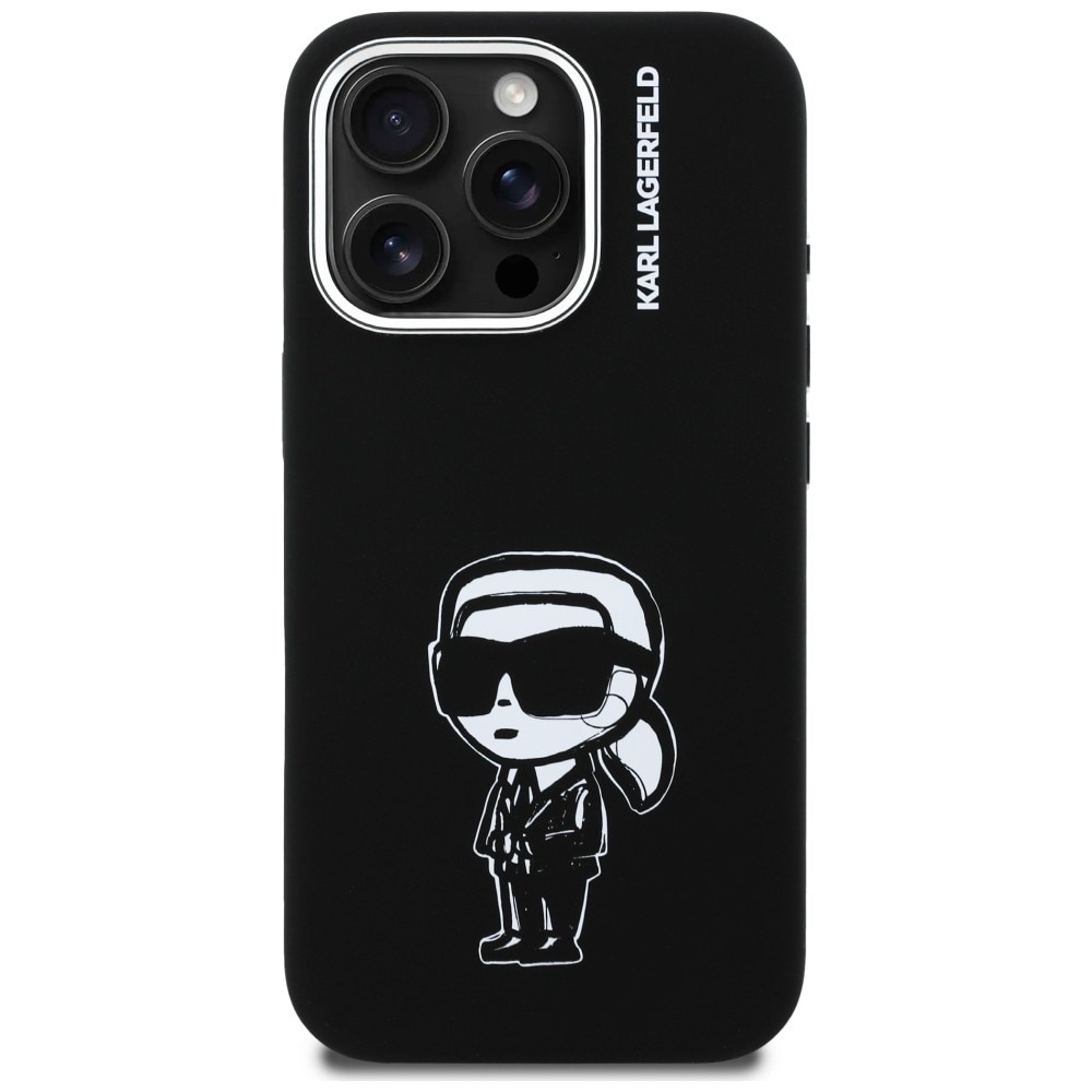 Karl Lagerfeld MagSafe-etui i silikon med Karl Sketch-tegning for iPhone 16 Pro - Svart