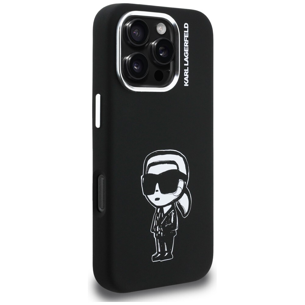 Karl Lagerfeld MagSafe-etui i silikon med Karl Sketch-tegning for iPhone 16 Pro - Svart