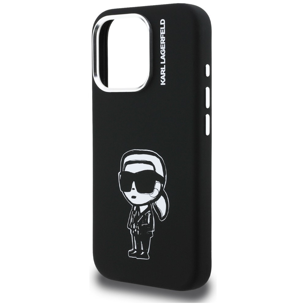 Karl Lagerfeld MagSafe-etui i silikon med Karl Sketch-tegning for iPhone 16 Pro - Svart