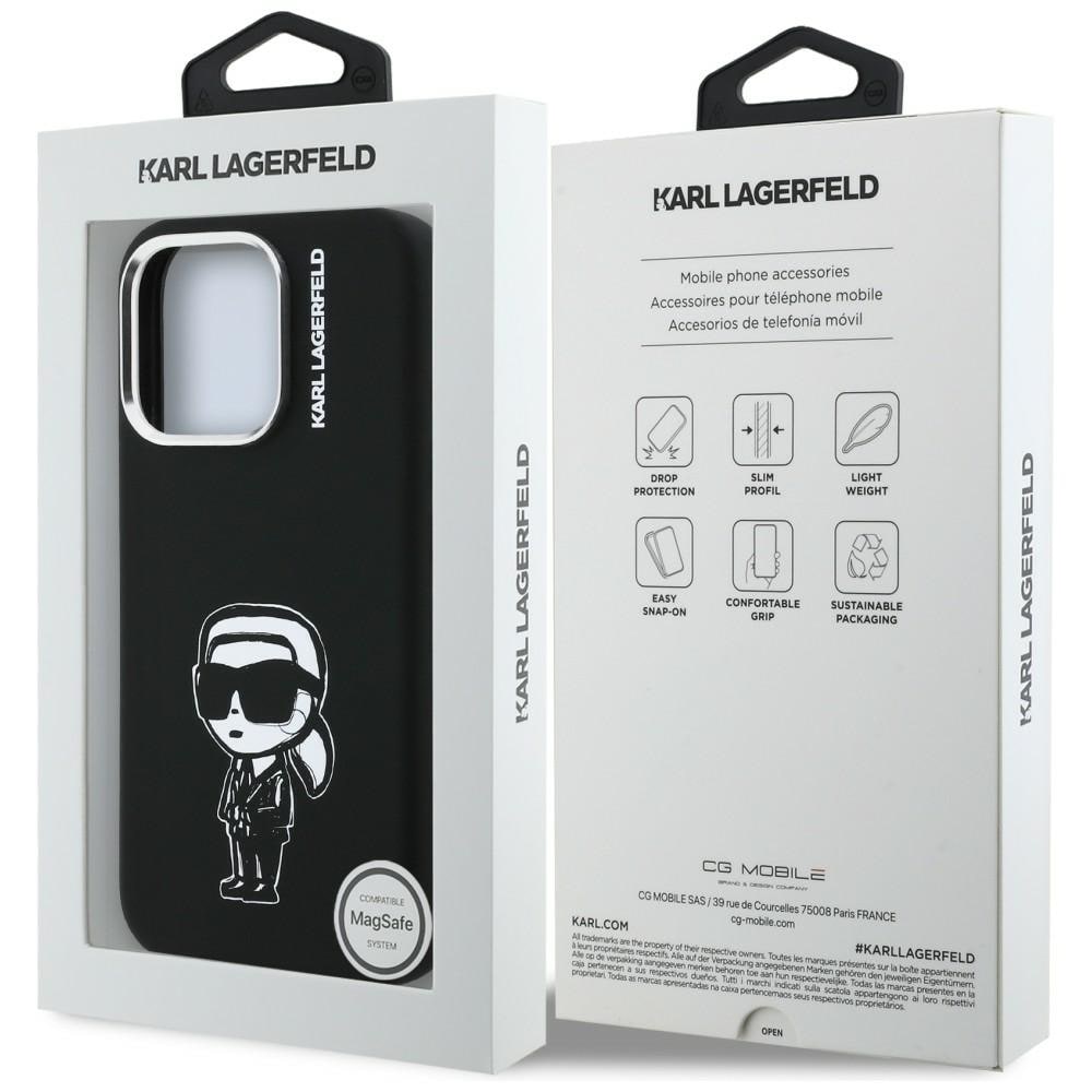 Karl Lagerfeld MagSafe-etui i silikon med Karl Sketch-tegning for iPhone 16 Pro - Svart