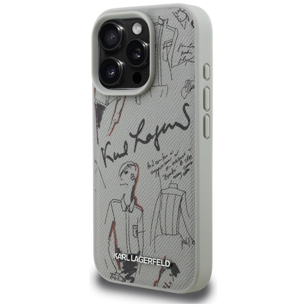 Karl Lagerfeld MagSafe-etui med kornet mønster og logo for iPhone 16 Pro Max - Grå