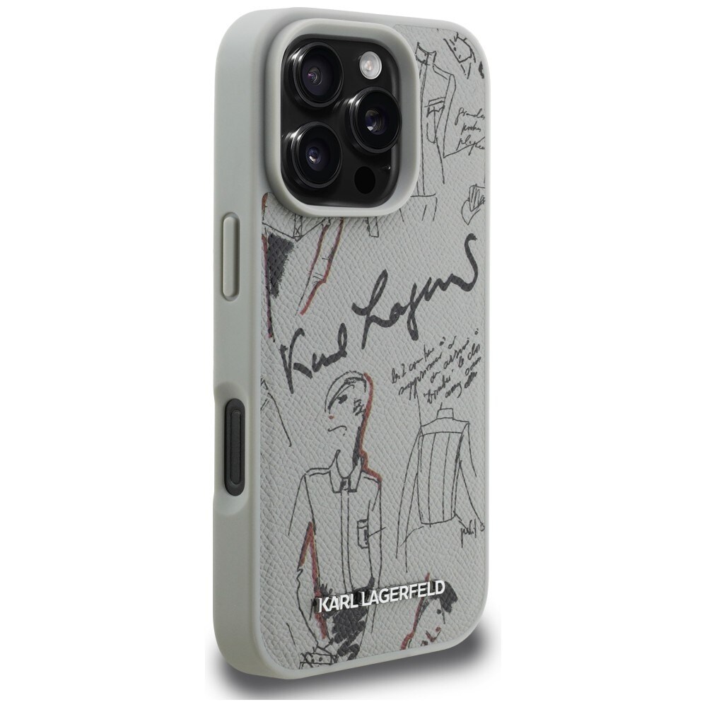 Karl Lagerfeld MagSafe-etui med kornet mønster og logo for iPhone 16 Pro Max - Grå