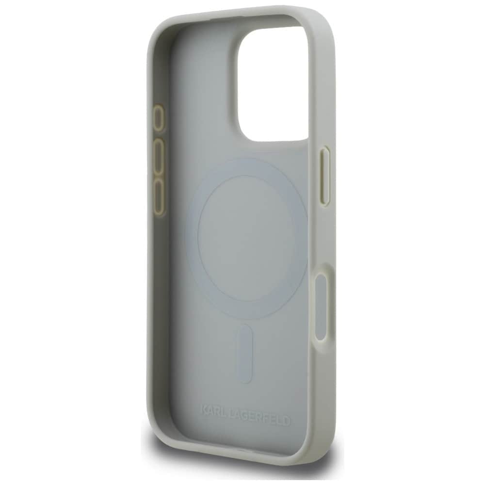 Karl Lagerfeld MagSafe-etui med kornet mønster og logo for iPhone 16 Pro Max - Grå