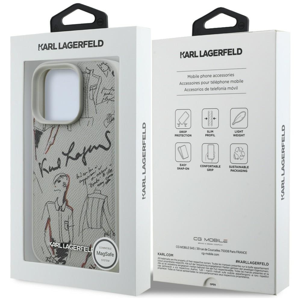 Karl Lagerfeld MagSafe-etui med kornet mønster og logo for iPhone 16 Pro Max - Grå