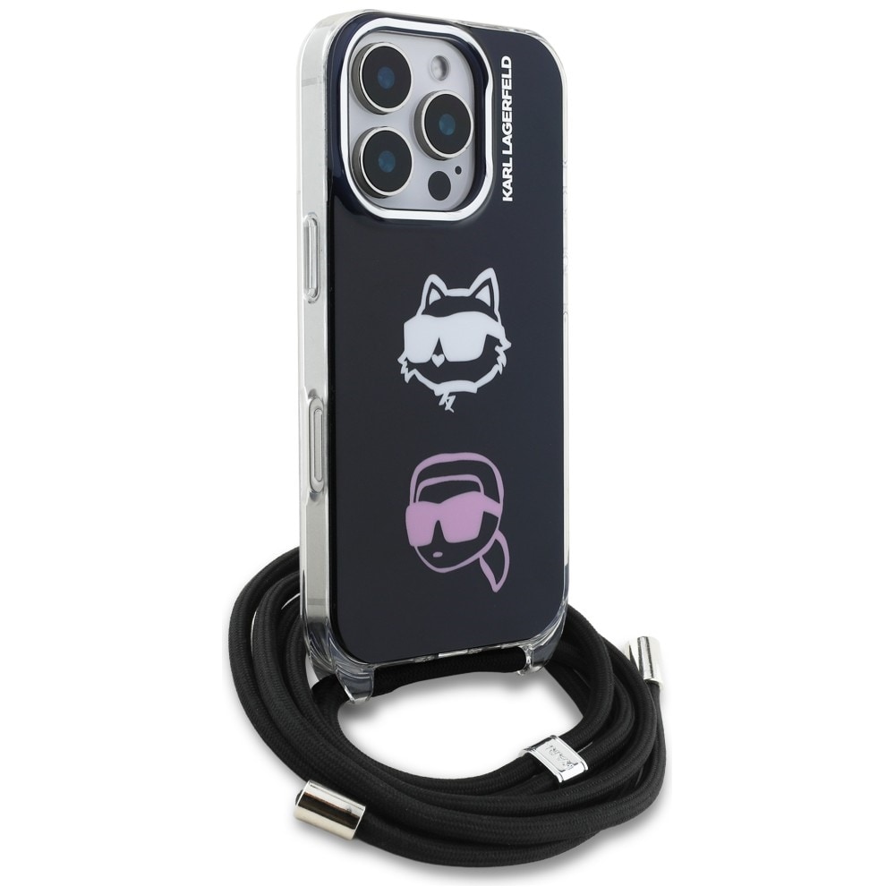 Karl Lagerfeld IML Crossbody Karl&Choupette Head Case for iPhone 16 Pro - Svart