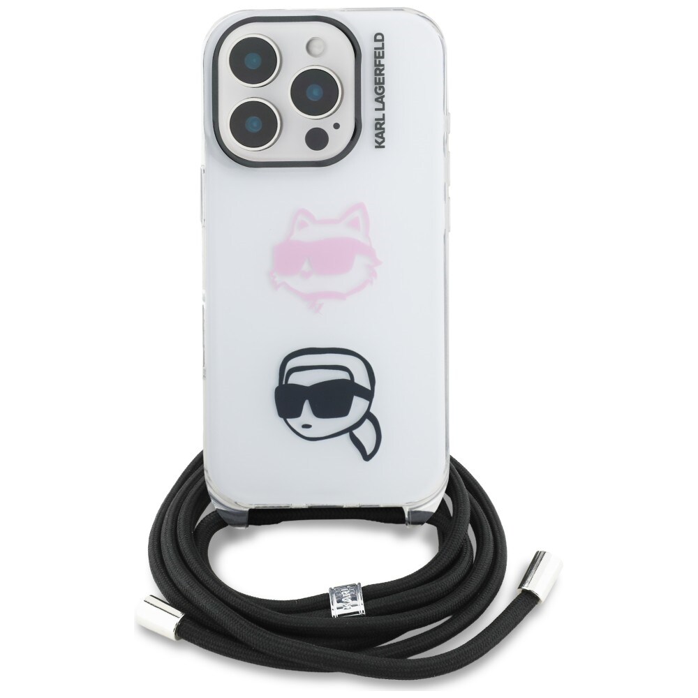 Karl Lagerfeld IML Crossbody Karl&Choupette Head Case for iPhone 16 Pro Max - Hvit