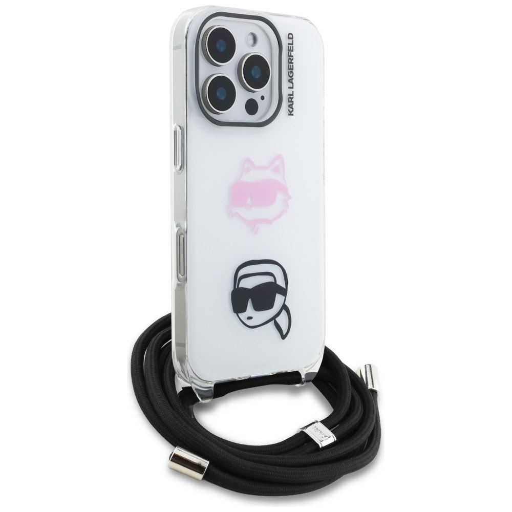 Karl Lagerfeld IML Crossbody Karl&Choupette Head Case for iPhone 16 Pro Max - Hvit