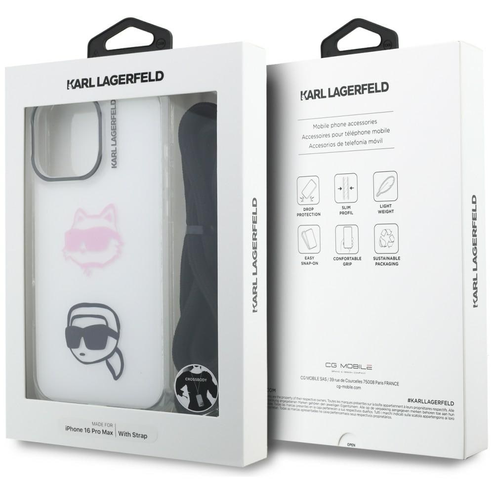 Karl Lagerfeld IML Crossbody Karl&Choupette Head Case for iPhone 16 Pro Max - Hvit