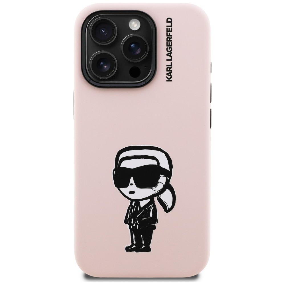 Karl Lagerfeld MagSafe-etui i silikon med Karl Sketch-tegning til iPhone 16 Pro Max - Rosa