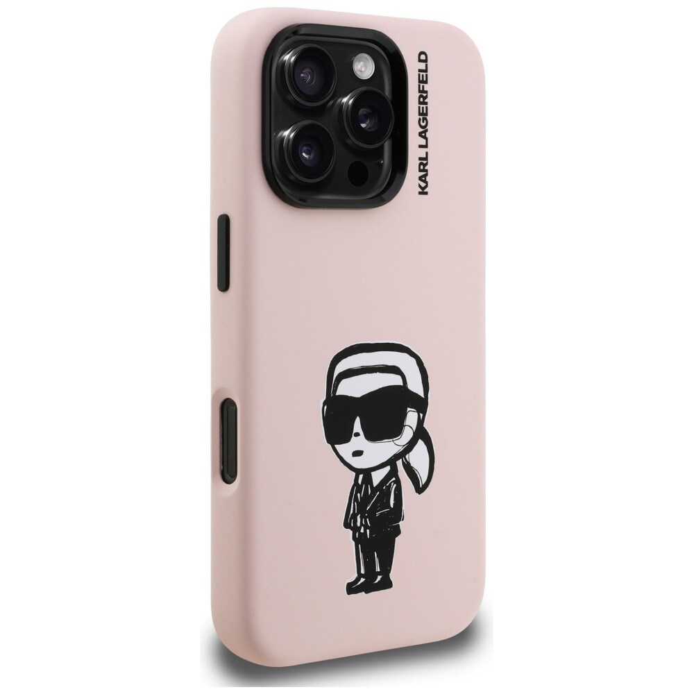 Karl Lagerfeld MagSafe-etui i silikon med Karl Sketch-tegning til iPhone 16 Pro Max - Rosa