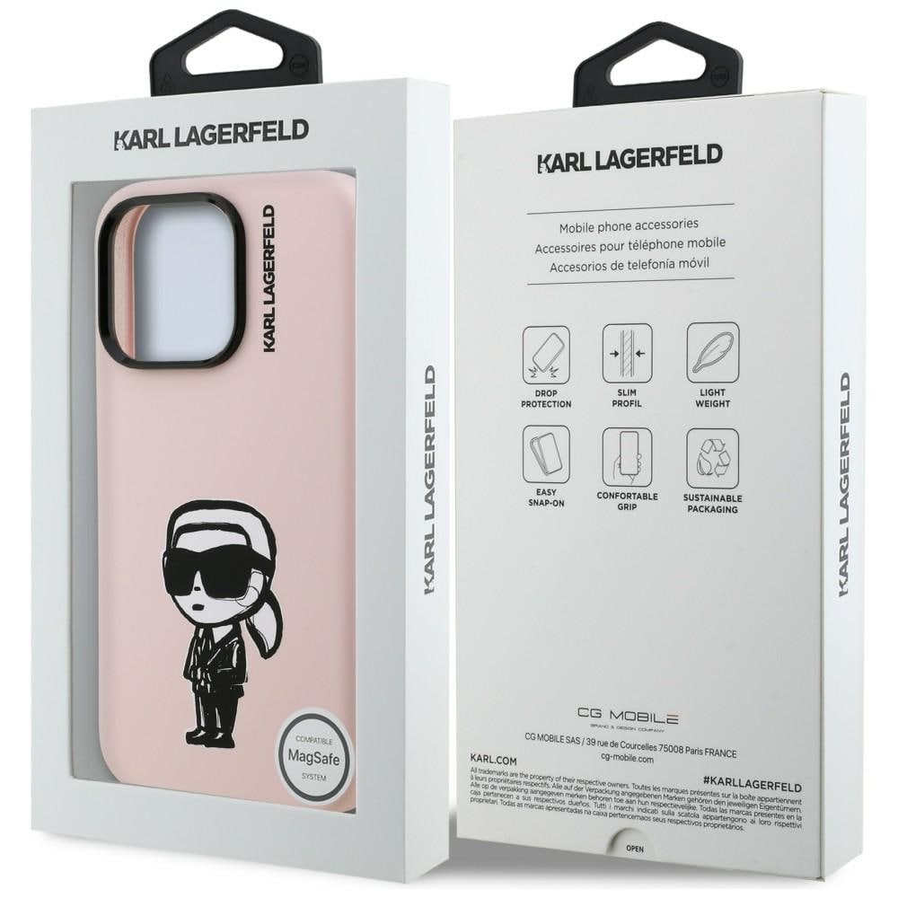 Karl Lagerfeld MagSafe-etui i silikon med Karl Sketch-tegning til iPhone 16 Pro Max - Rosa