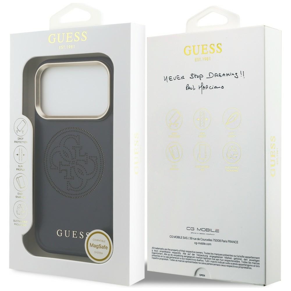 Guess Perforert 4G MagSafe-etui for iPhone 17 Pro - blå