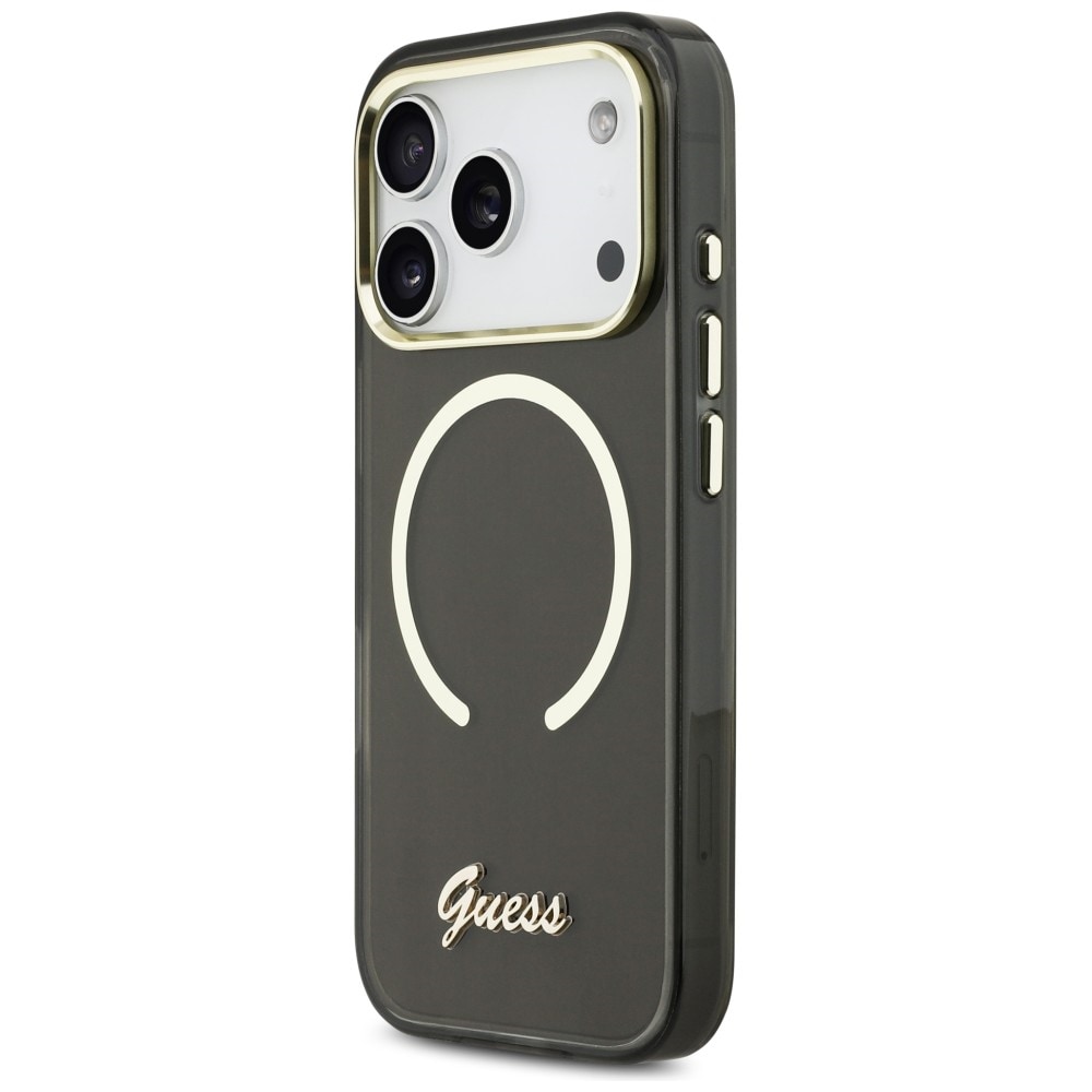 Guess IML Script MagSafe-etui i metall for iPhone 17 Pro - svart