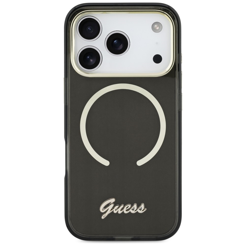Guess IML Script MagSafe-etui i metall for iPhone 17 Pro - svart