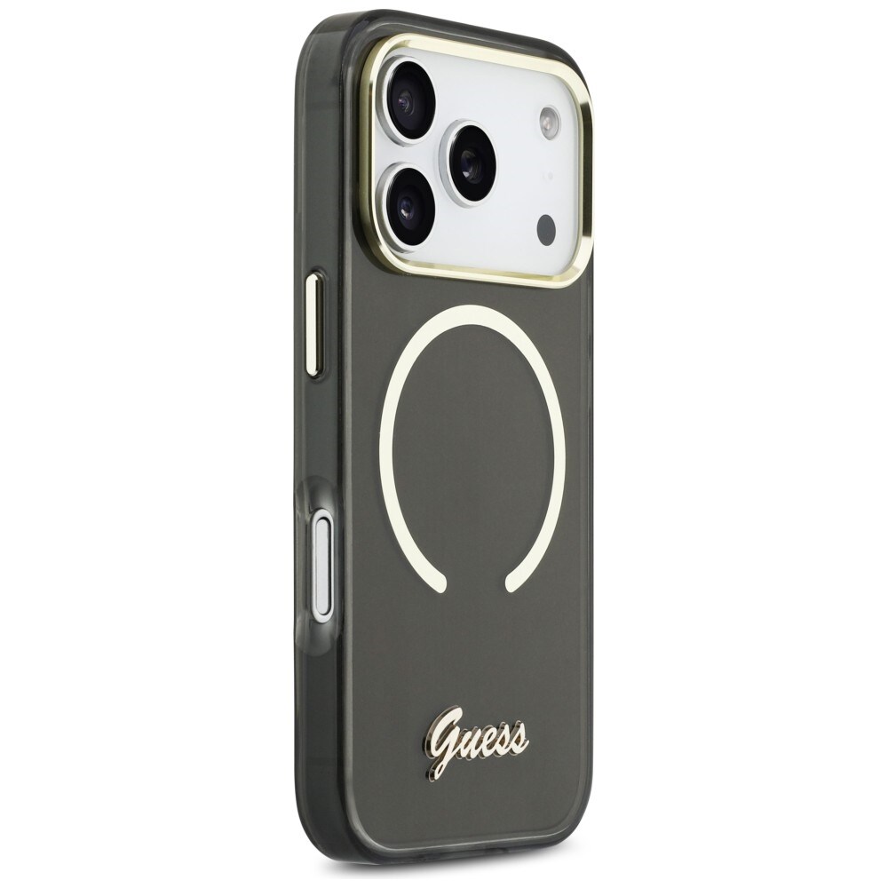 Guess IML Script MagSafe-etui i metall for iPhone 17 Pro - svart