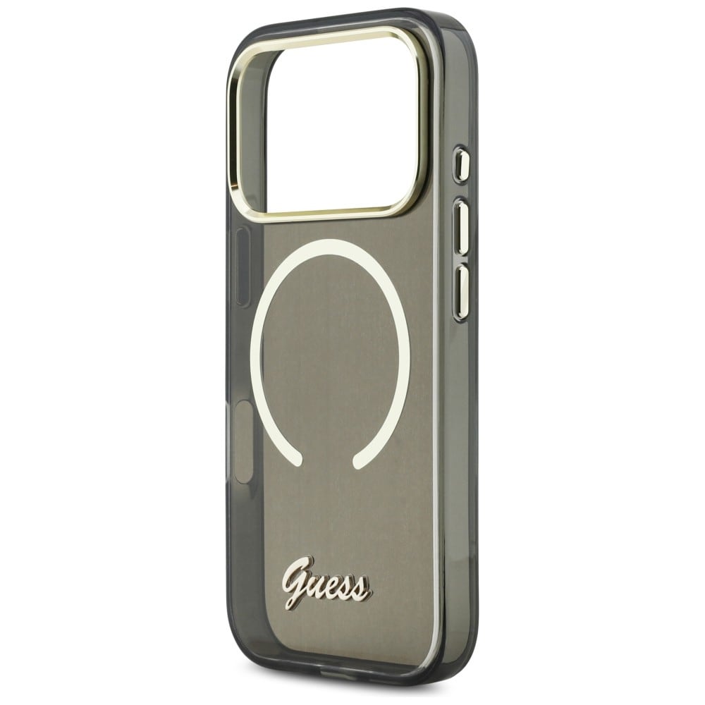 Guess IML Script MagSafe-etui i metall for iPhone 17 Pro - svart
