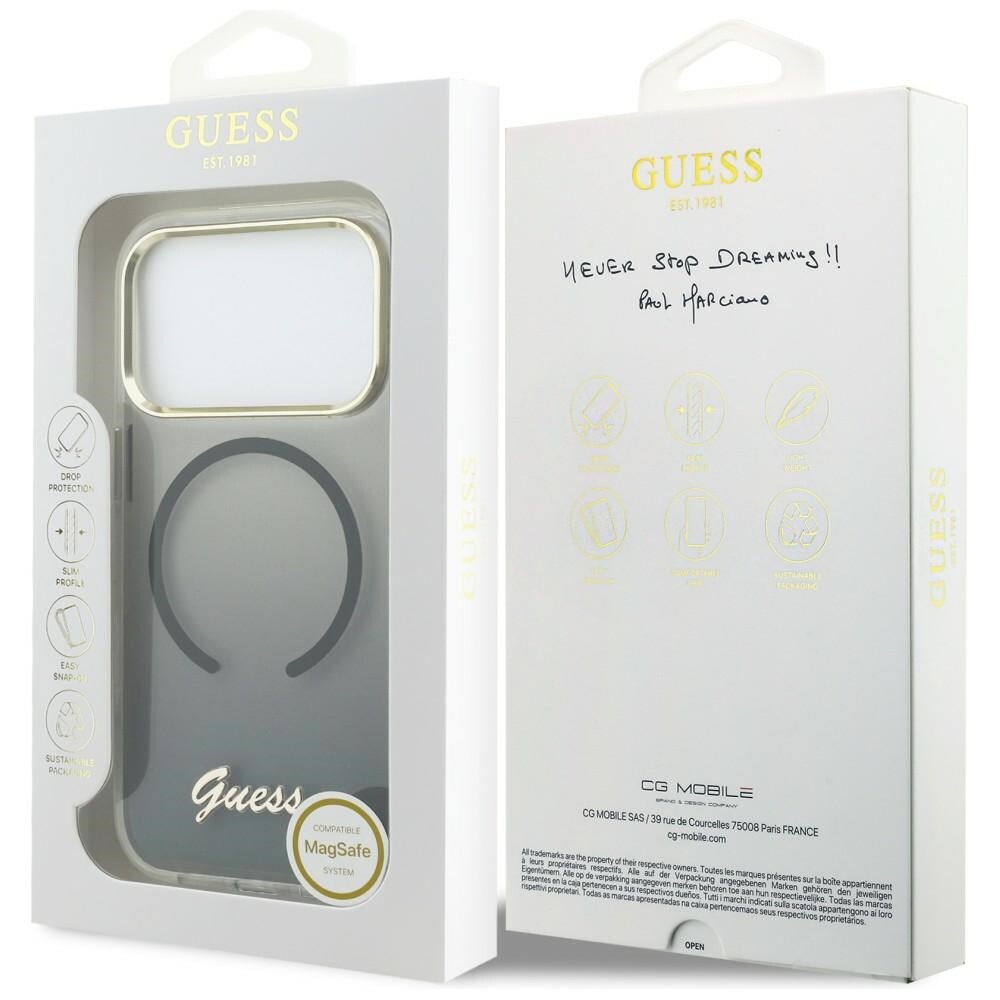 Guess IML Gradient Script MagSafe-etui i metall for iPhone 17 Pro Max - svart