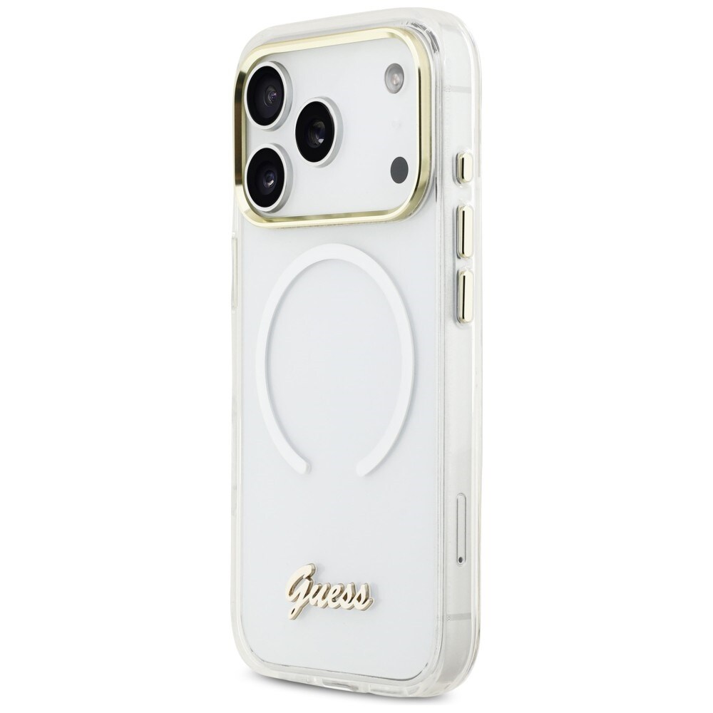 Guess IML Gradient Script MagSafe-etui i metall for iPhone 17 Pro - Hvit
