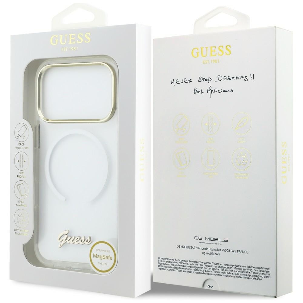 Guess IML Gradient Script MagSafe-etui i metall for iPhone 17 Pro - Hvit