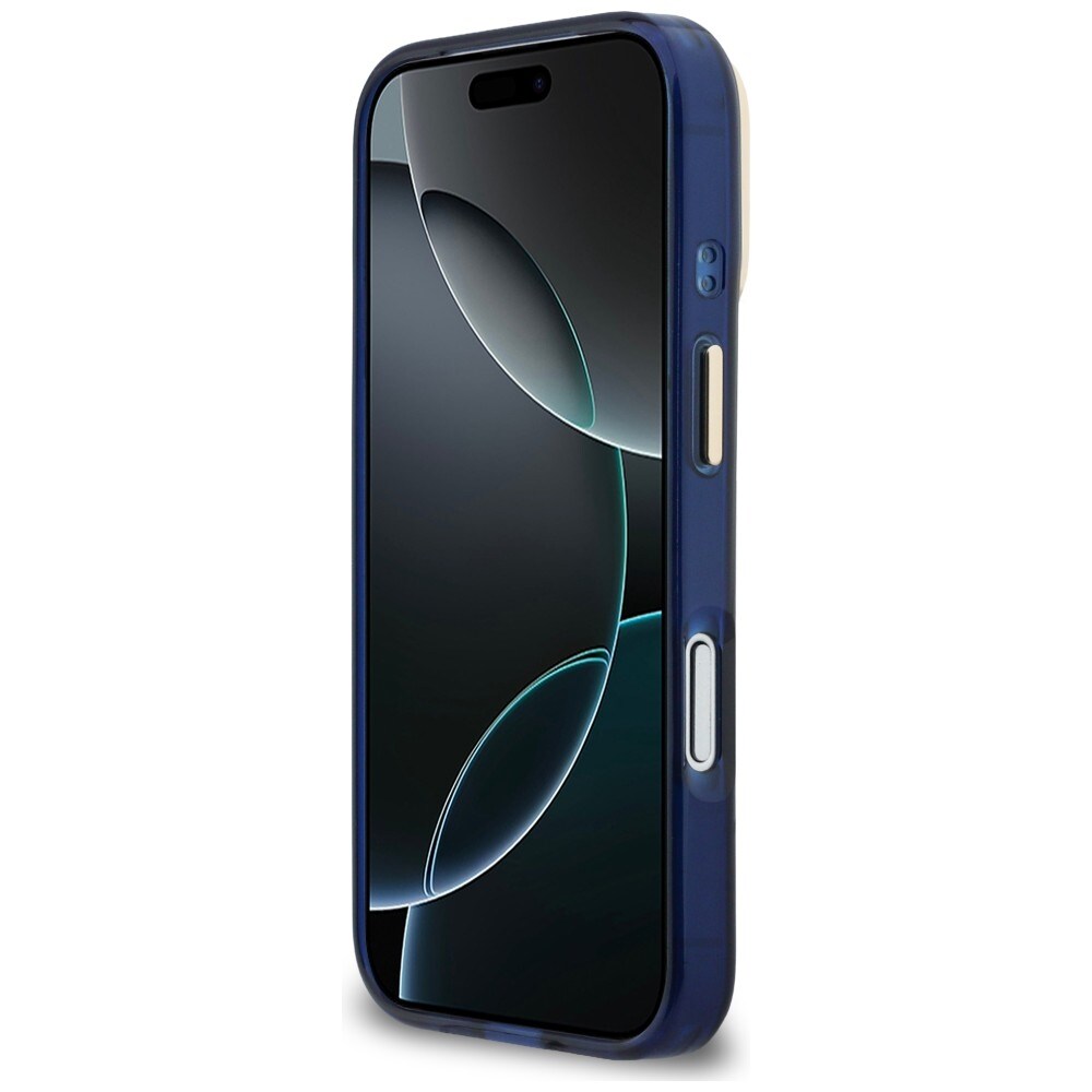 Guess IML 4G Script metallveske for iPhone 17 Pro - blå