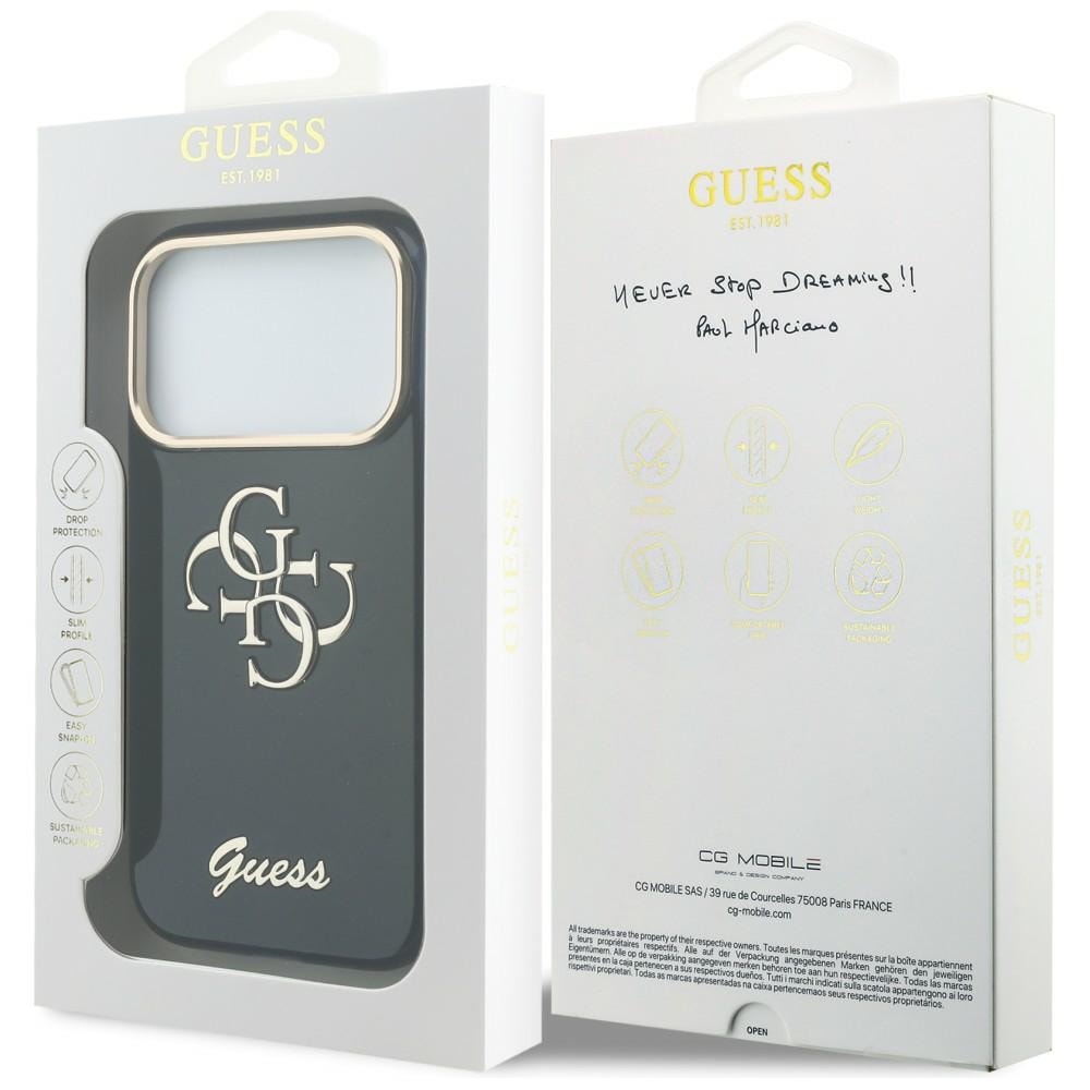 Guess IML 4G Script Metallveske for iPhone 17 Pro Max - blå