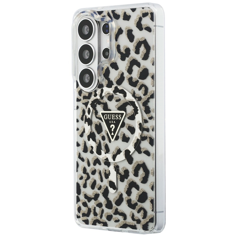 Guess IML MagSafe-etui med leopardtrykk i trekant for Samsung Galaxy S26 Ultra - svart