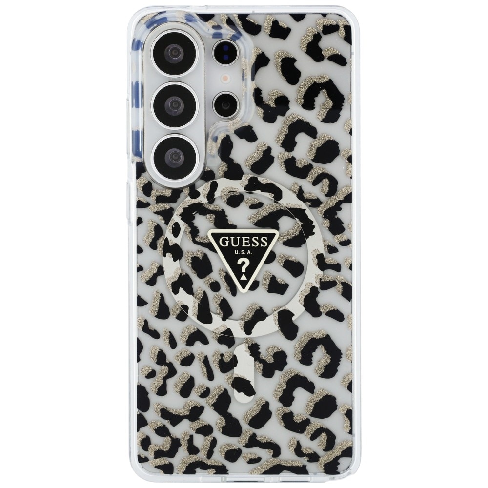 Guess IML MagSafe-etui med leopardtrykk i trekant for Samsung Galaxy S26 Ultra - svart