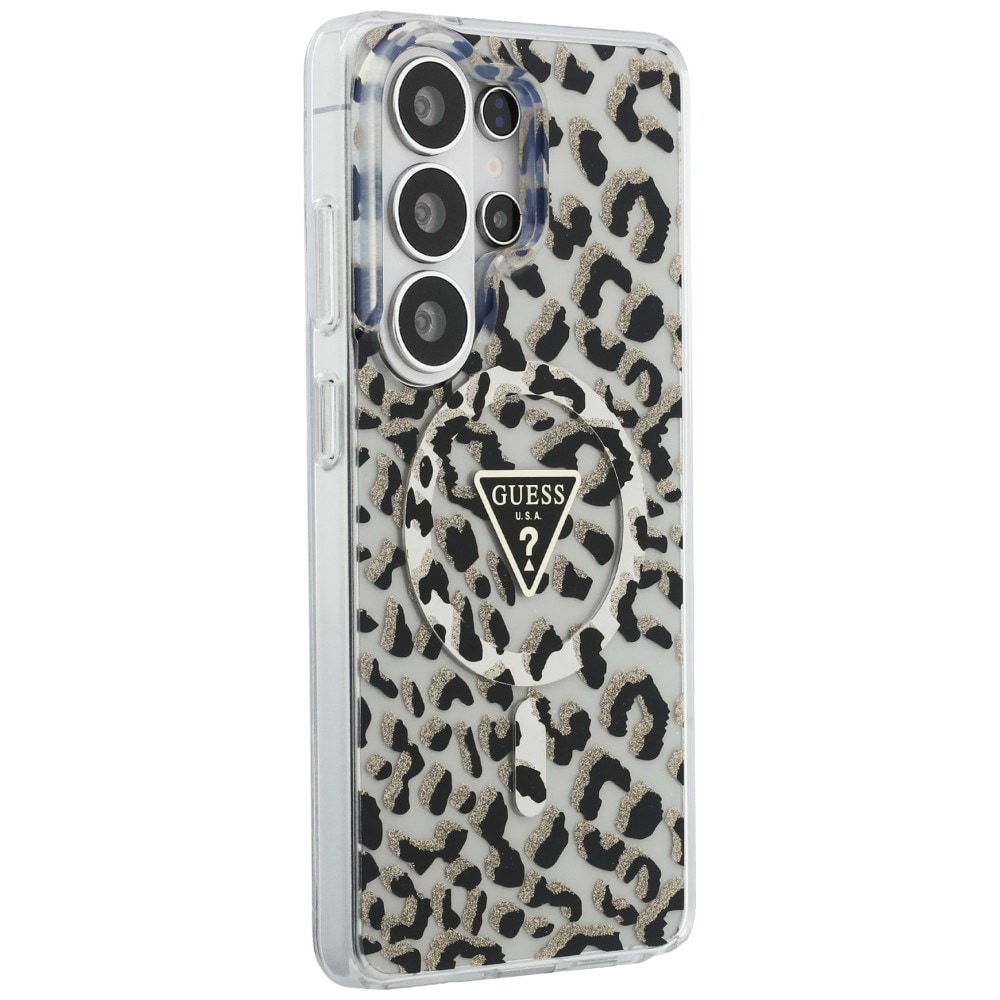 Guess IML MagSafe-etui med leopardtrykk i trekant for Samsung Galaxy S26 Ultra - svart
