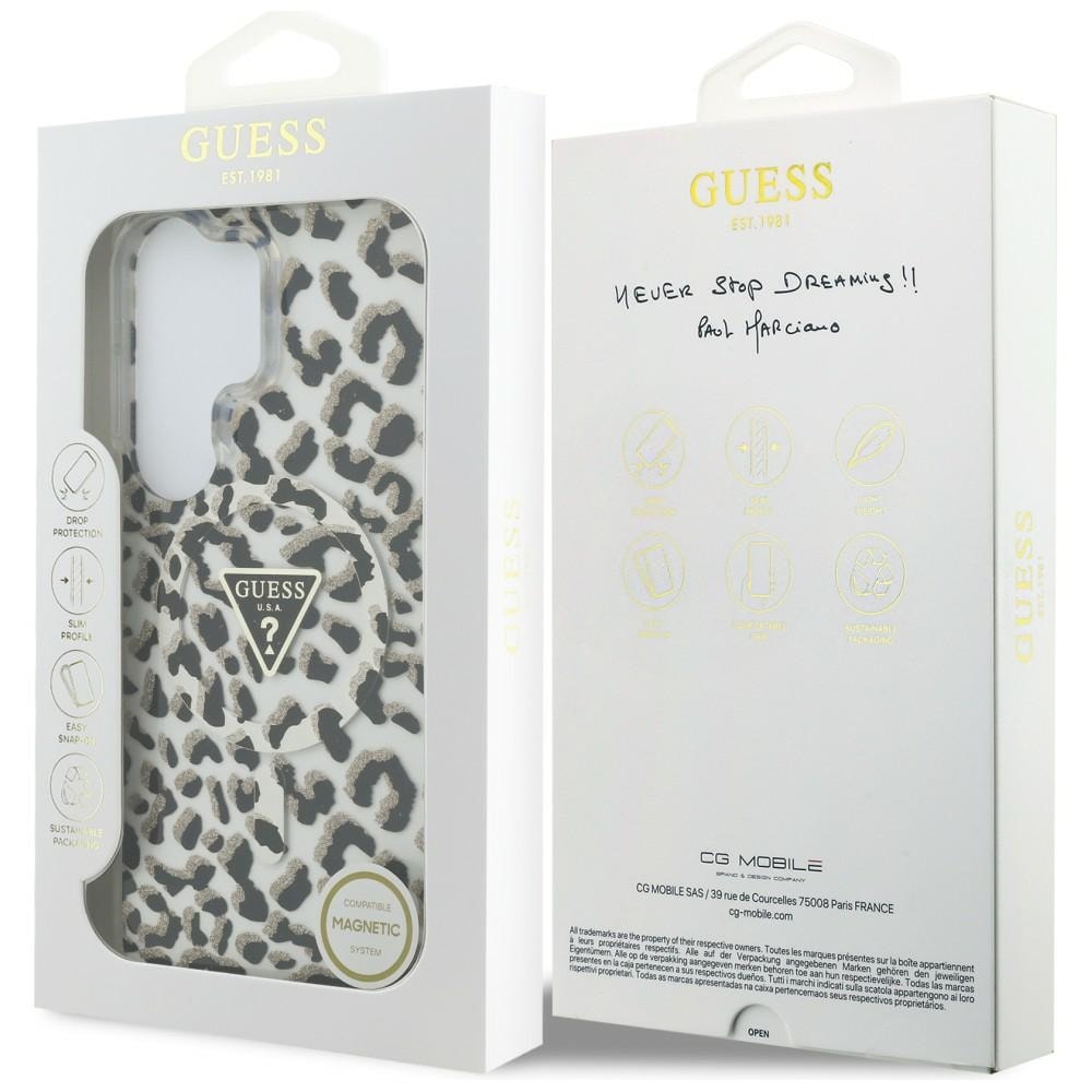 Guess IML MagSafe-etui med leopardtrykk i trekant for Samsung Galaxy S26 Ultra - svart