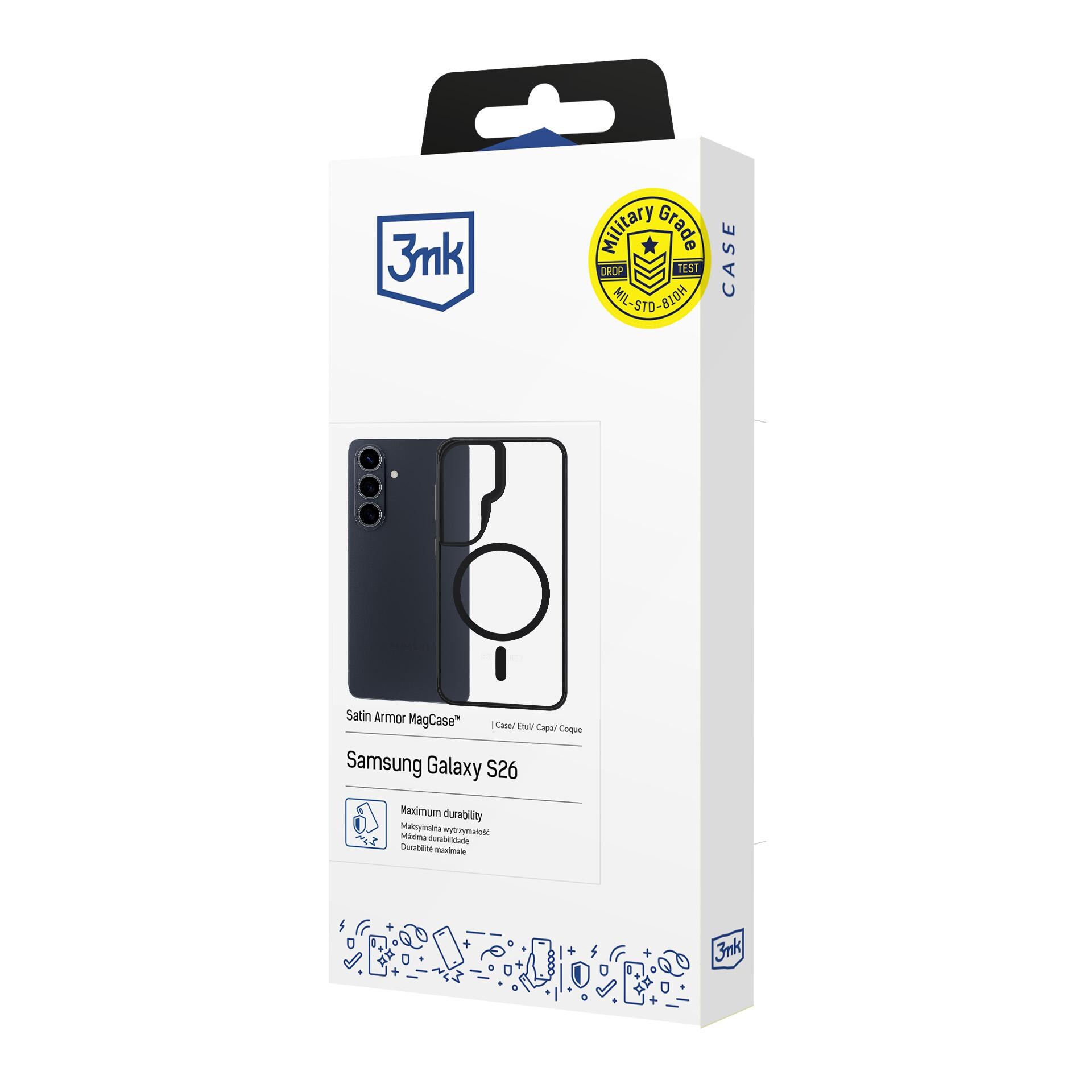 3mk Satin Armor MagCase for Samsung Galaxy S26 - gjennomsiktig svart