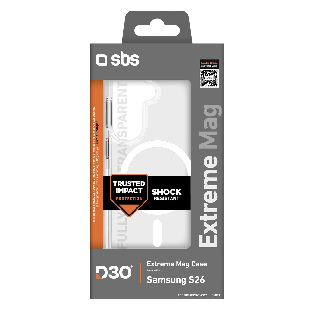 SBS Extreme D30-etui for Samsung Galaxy S26 Kompatibel med MagSafe - gjennomsiktig