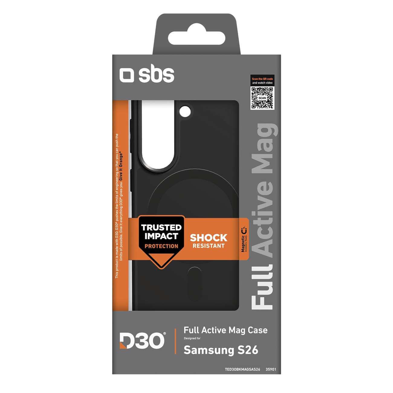 SBS Full Active Case D3O for Samsung Galaxy S26, MagSafe-kompatibel - Svart