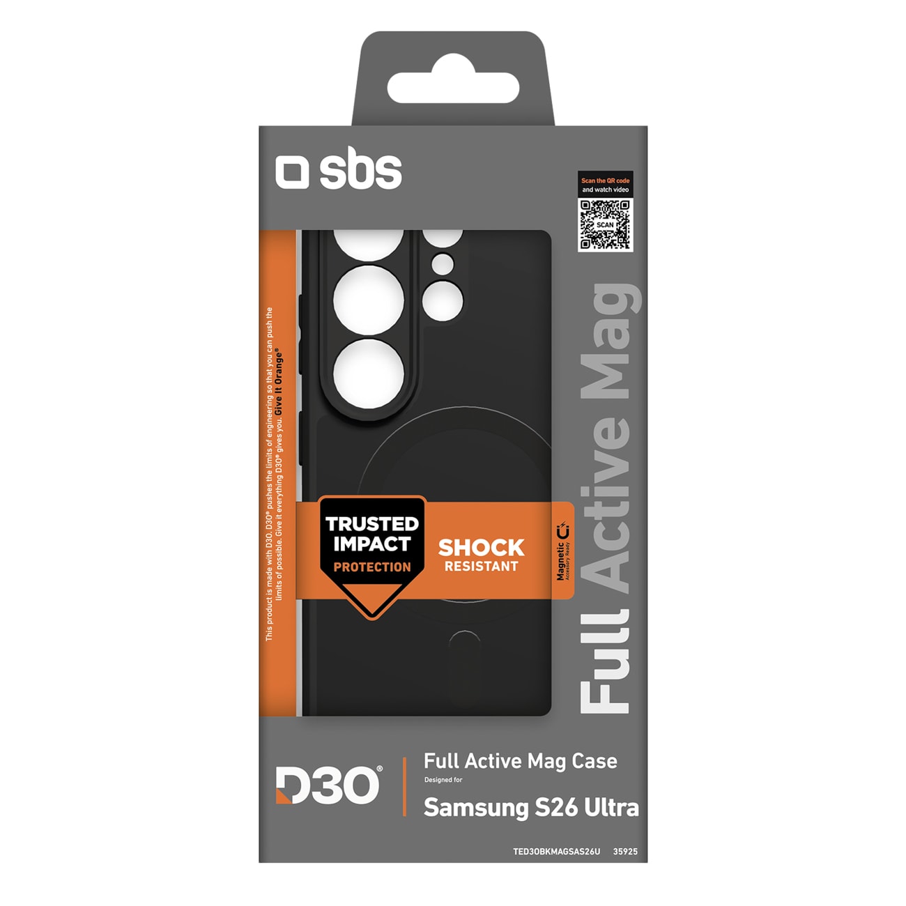 SBS Full Active Case D3O for Samsung Galaxy S26 Ultra, MagSafe-kompatibel - Svart