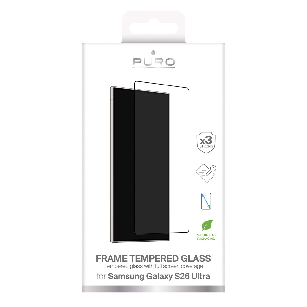 Puro Frame herdet glass for Samsung Galaxy S26 Ultra - med svart ramme