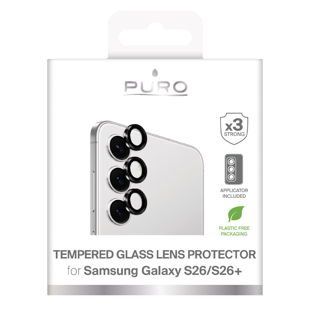 Puro herdet glass for det bakre kameraet for Samsung Galaxy S26/S26 Plus - med en svart ramme