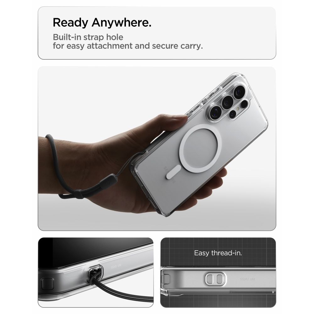 Spigen Ultra Hybrid Mag MagSafe-etui for Samsung Galaxy S26 Ultra - klart og hvitt