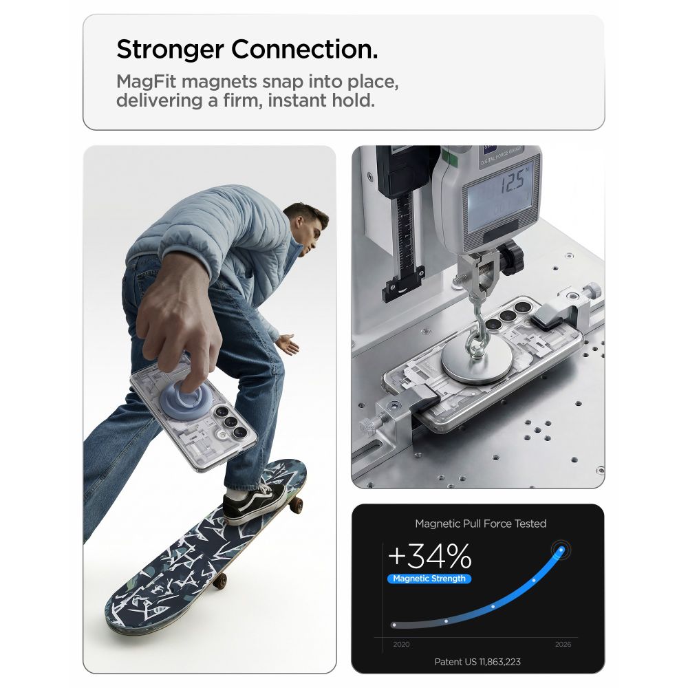 Spigen Ultra Hybrid Mag MagSafe-etui for Samsung Galaxy S26 Zero One - klart og hvitt