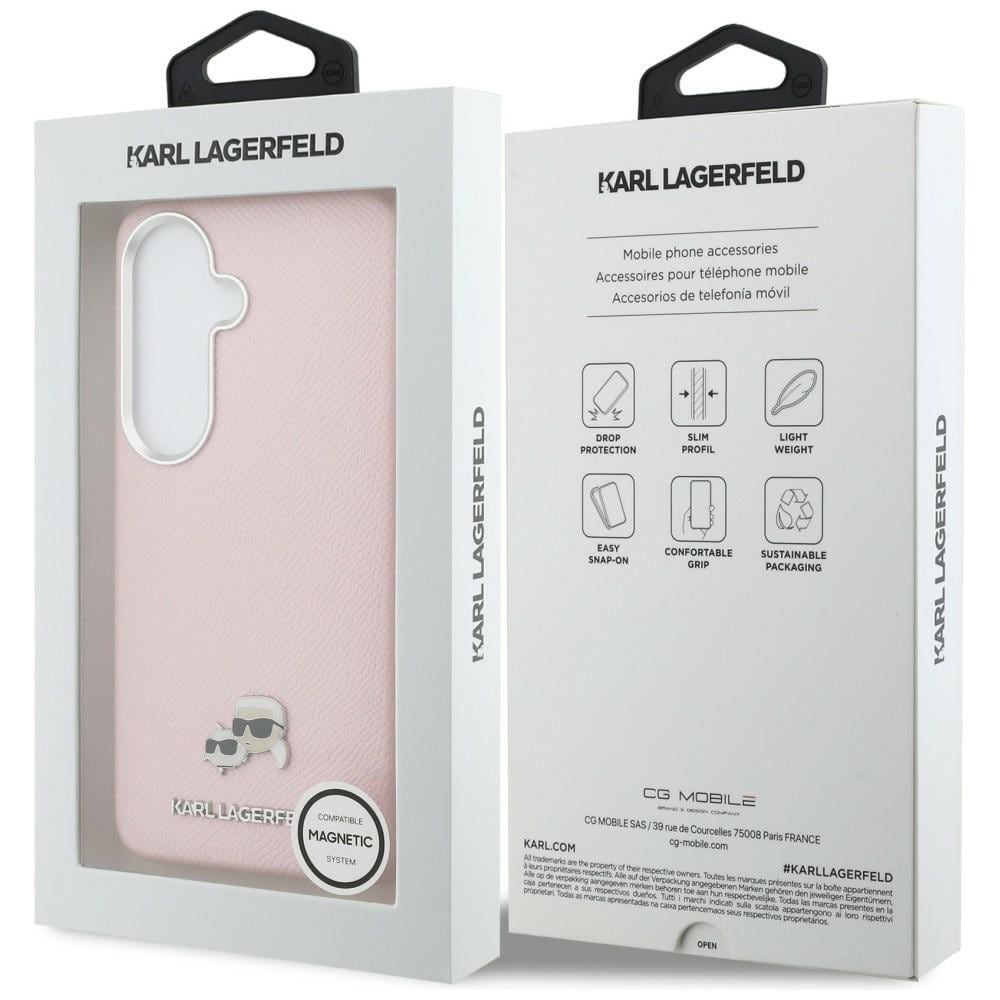 Karl Lagerfeld Saffiano KC MagSafe-etui med metallogo for Samsung Galaxy S26+ - Rosa
