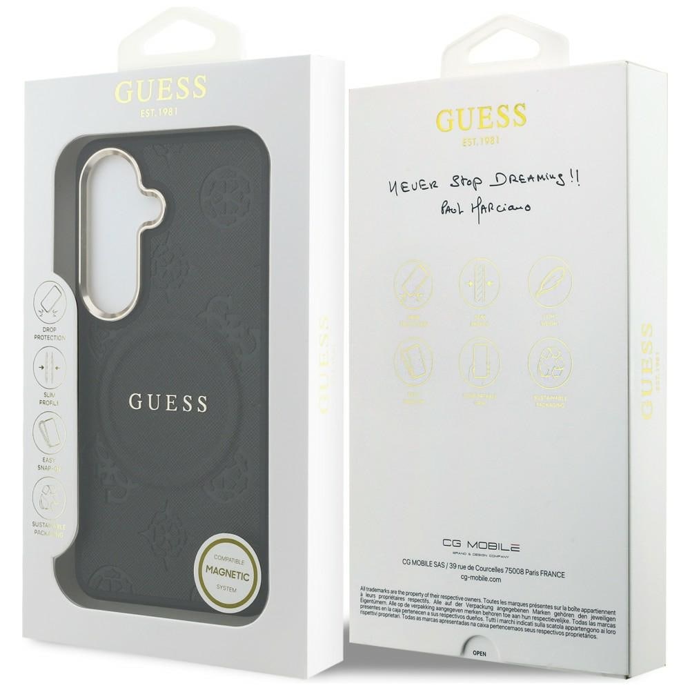Guess Saffiano Peony Embossed Ring MagSafe-etui for Samsung Galaxy S26 - svart