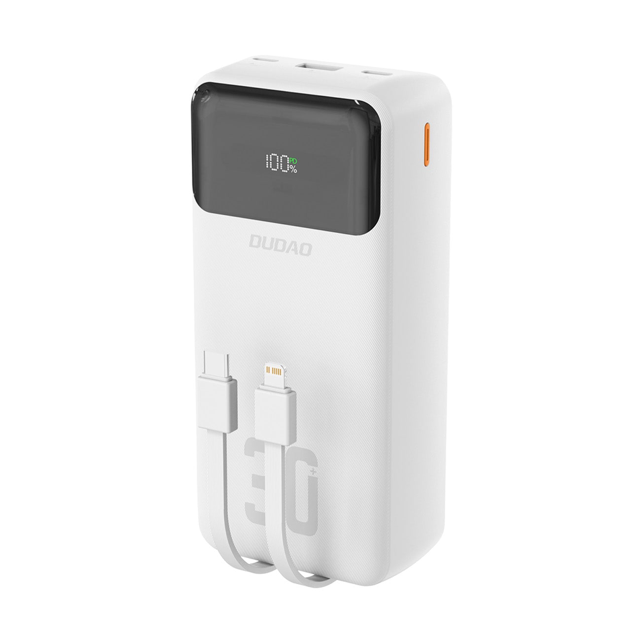Dudao K15Max 30000mAh PD 22,5W Powerbank med USB-C og Lightning-kabler - Hvit
