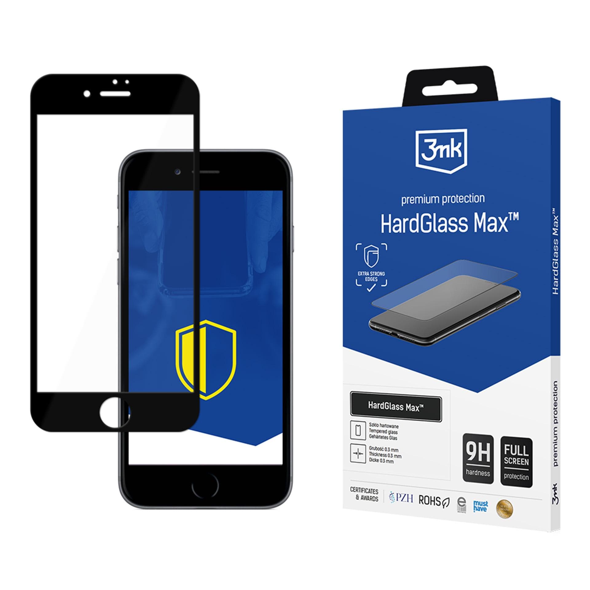Forsterket herdet glass i fullskjerm 3mk HardGlass Max Black for iPhone 7 / 8 / SE 2020 / 2022