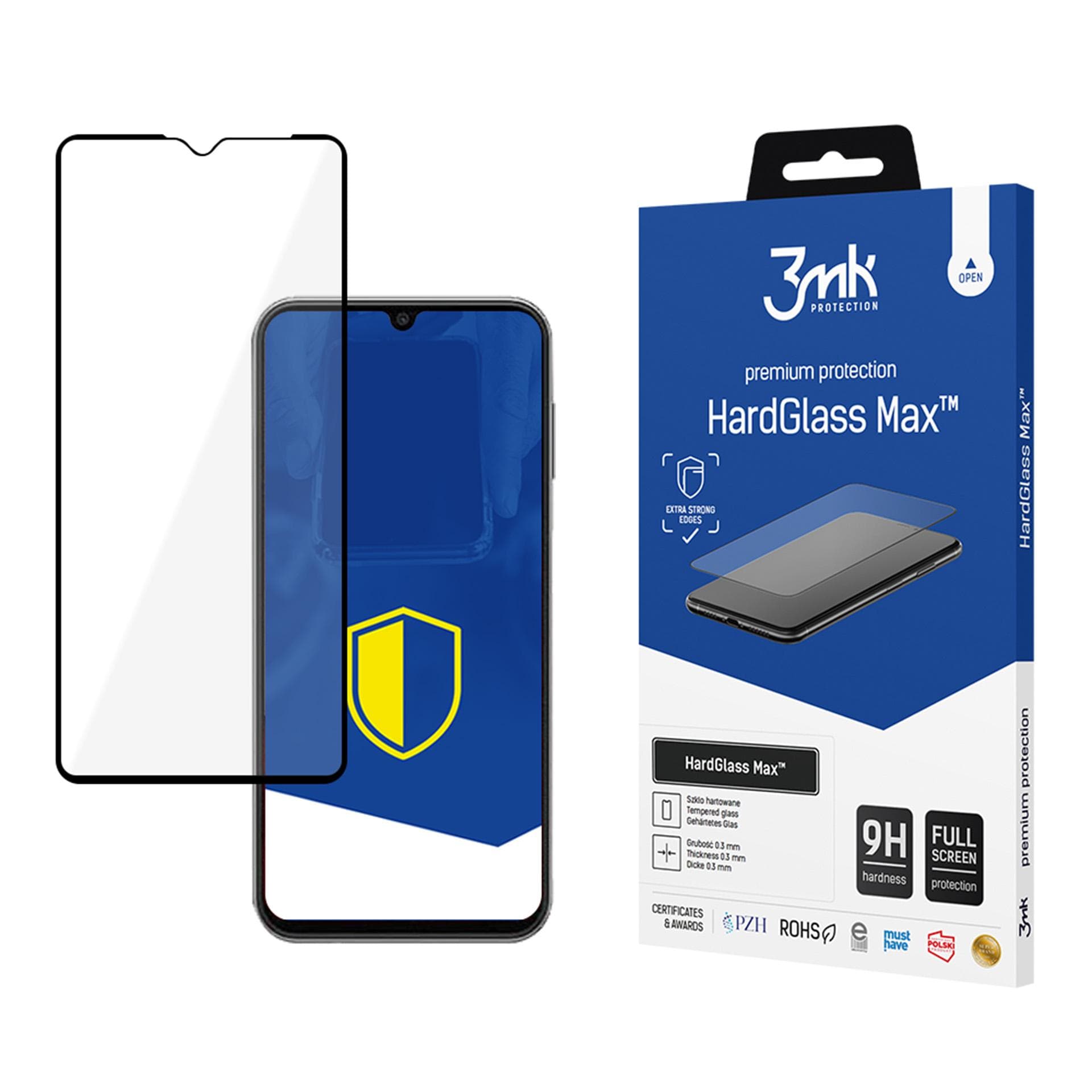 Forsterket herdet glass med full dekning 3mk HardGlass Max Black for Samsung Galaxy A14 4G/5G
