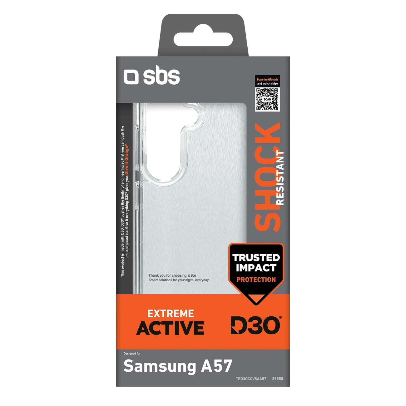 SBS D3O-etui for Samsung Galaxy A57 - gjennomsiktig