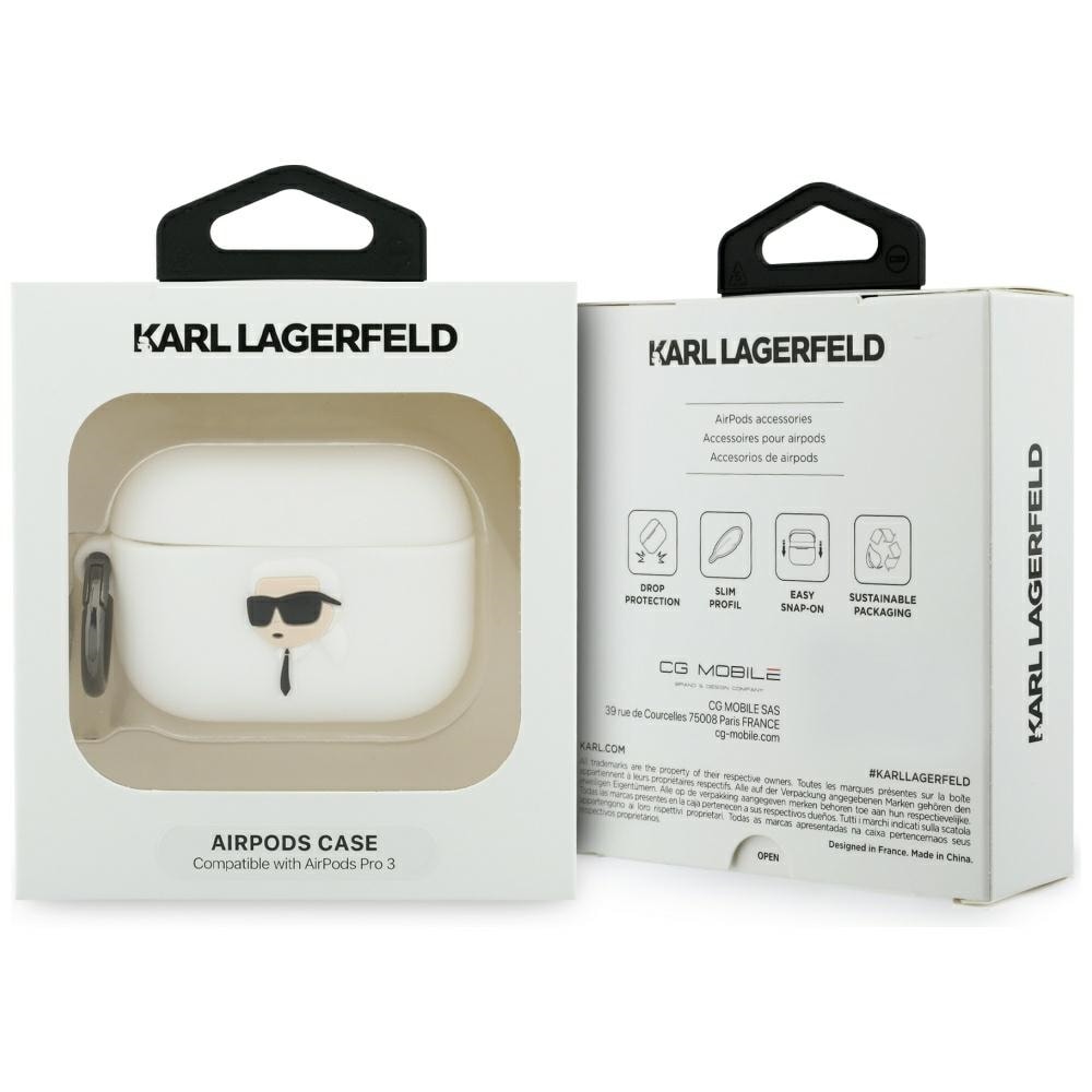 Karl Lagerfeld Silikon Karl Head 3D-etui i silikon for AirPods Pro 3 - Hvit