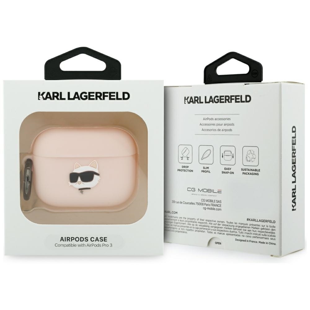 Karl Lagerfeld Chaupette Head 3D-etui i silikon for AirPods Pro 3 - Rosa