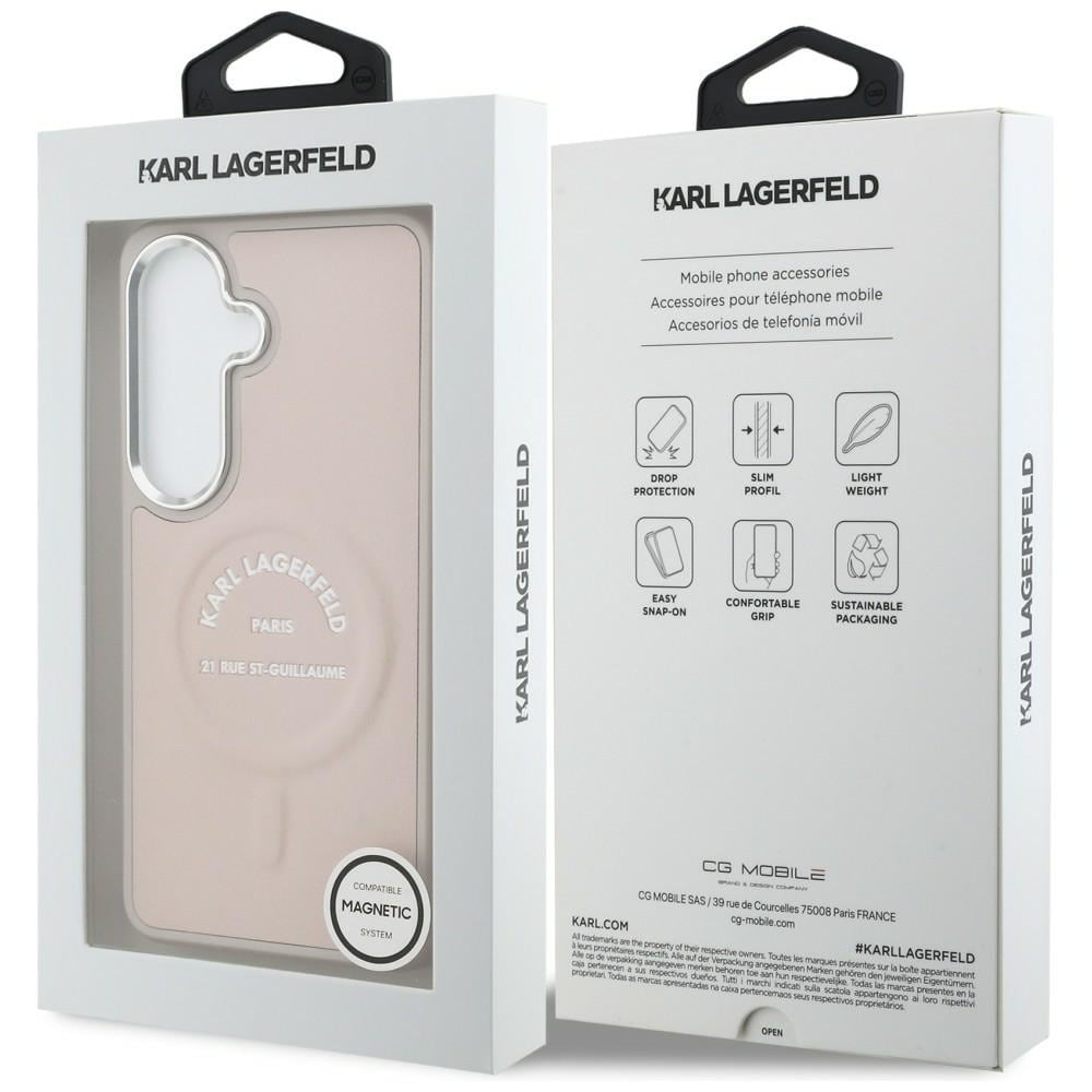 Karl Lagerfeld preget ring med RSG-logo MagSafe-etui for Samsung Galaxy S26 - Rosa