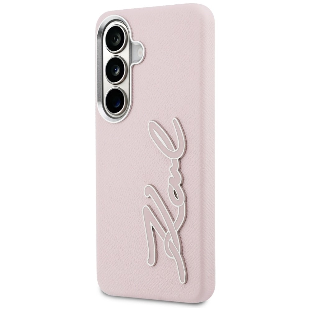 Karl Lagerfeld Grained Signature Metal Resin Logo Case for Samsung Galaxy S26 - Rosa