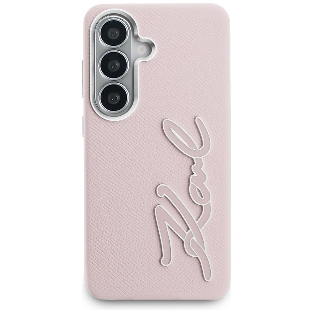Karl Lagerfeld Grained Signature Metal Resin Logo Case for Samsung Galaxy S26 - Rosa