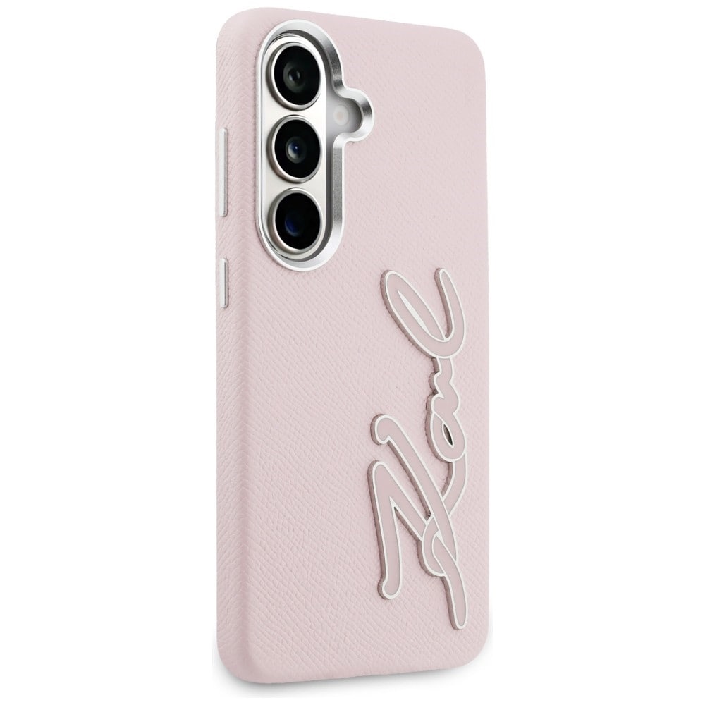 Karl Lagerfeld Grained Signature Metal Resin Logo Case for Samsung Galaxy S26 - Rosa