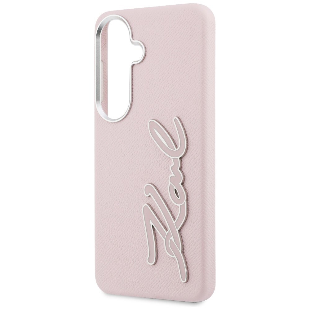 Karl Lagerfeld Grained Signature Metal Resin Logo Case for Samsung Galaxy S26 - Rosa